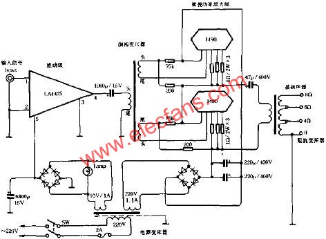 100w 100w功率放大器电路原理图